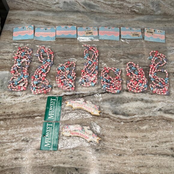 Vintage NOS Wooden Egg & Bead Garland 48" Long   Hanging Bunny Easter Spring - Picture 2 of 11